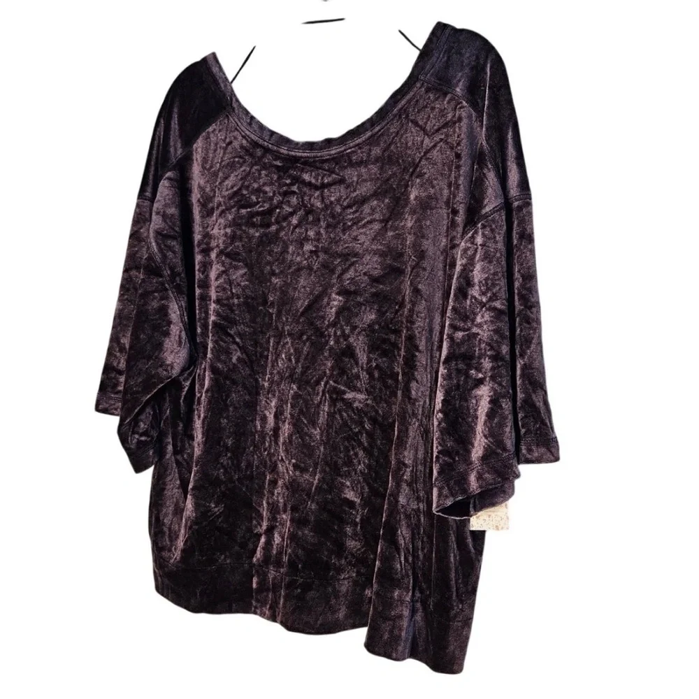 Free People Valerie Navy Velvet Short Sleeve Tee Top Purple Medium